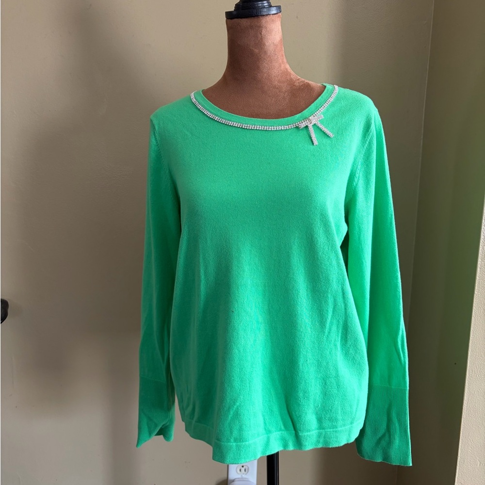 Lilly Pulitzer Green Long Sleeve Top with Embellished Neckline